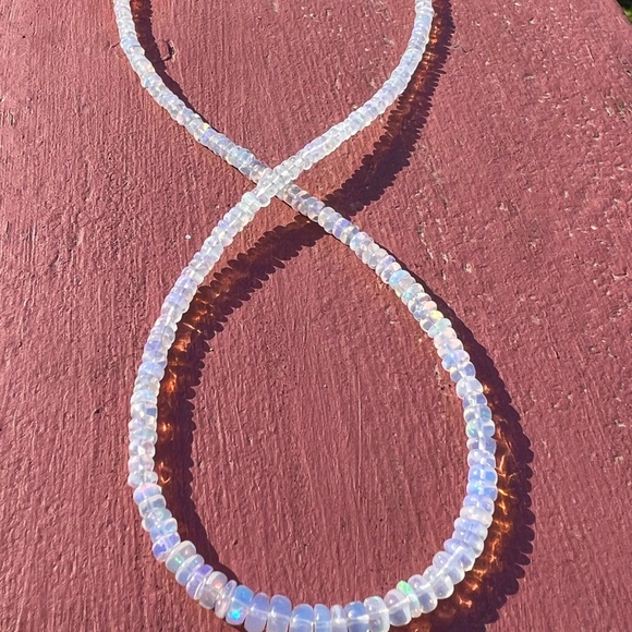 Handcraft Natural Untreated Welo Opal Necklace 14K White Gold, 14th Anniversary - Picture 5 of 10